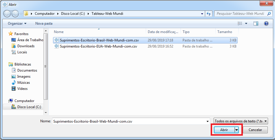 Escolha o Arquivo desejado e clique em abrir