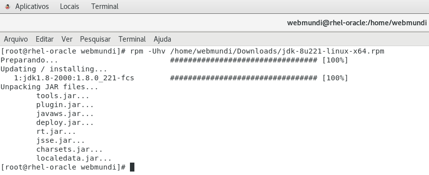  Resultado do comando rpm para instalação do Java Development Kit 8 no Linux - www.webmundi.com