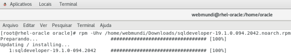 Resultado do comando rpm na instalação do Oracle SQL Developer